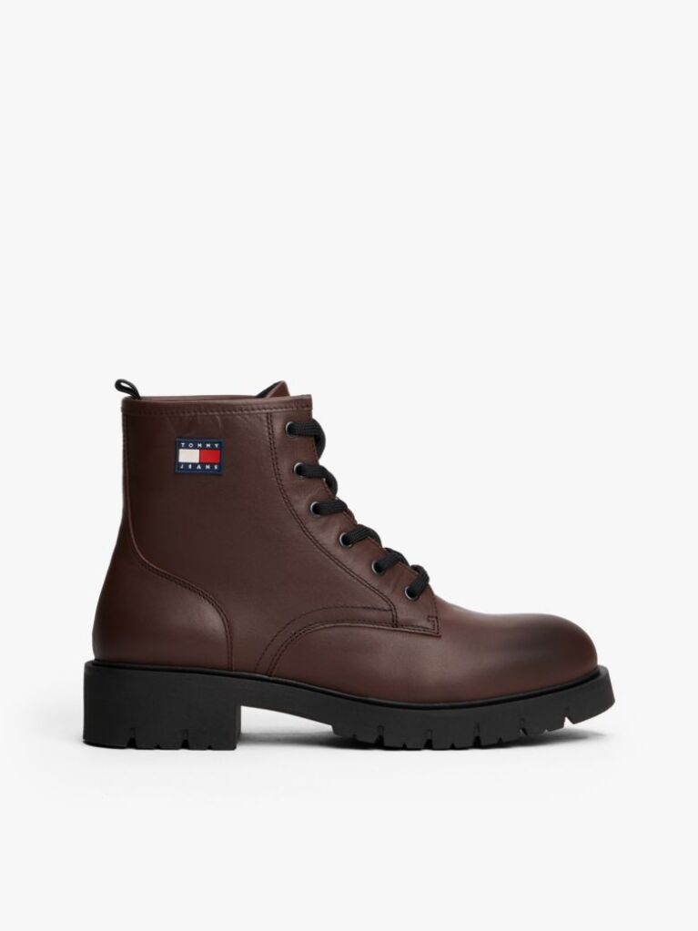 Brown Leather Cleat Lace-Up Ankle Boots  Women