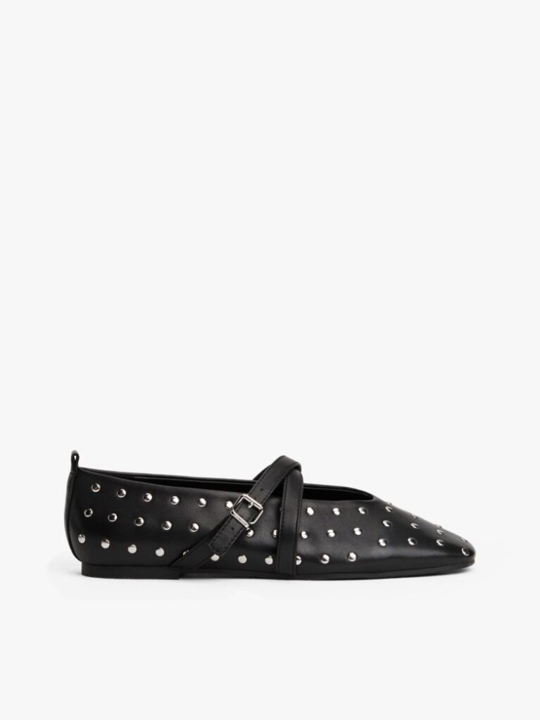 Black Studded Mary Jane Ballerinas  Women
