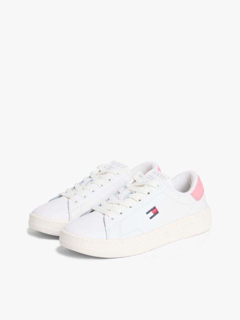 White Debossed Logo Cupsole Trainers With Leather  Women