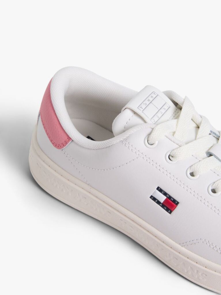 White Debossed Logo Cupsole Trainers With Leather  Women