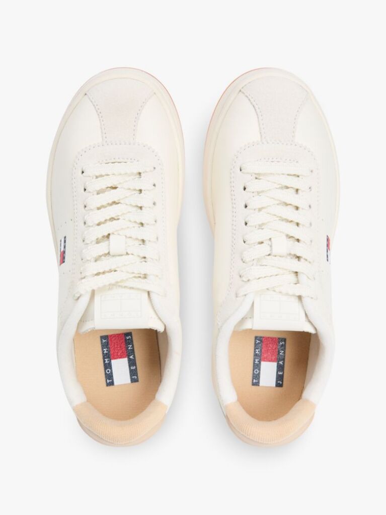Beige Leather Archive Court Trainers  Women