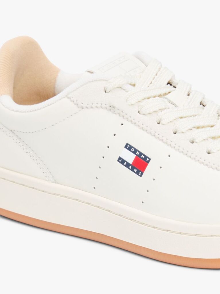 Beige Leather Archive Court Trainers  Women