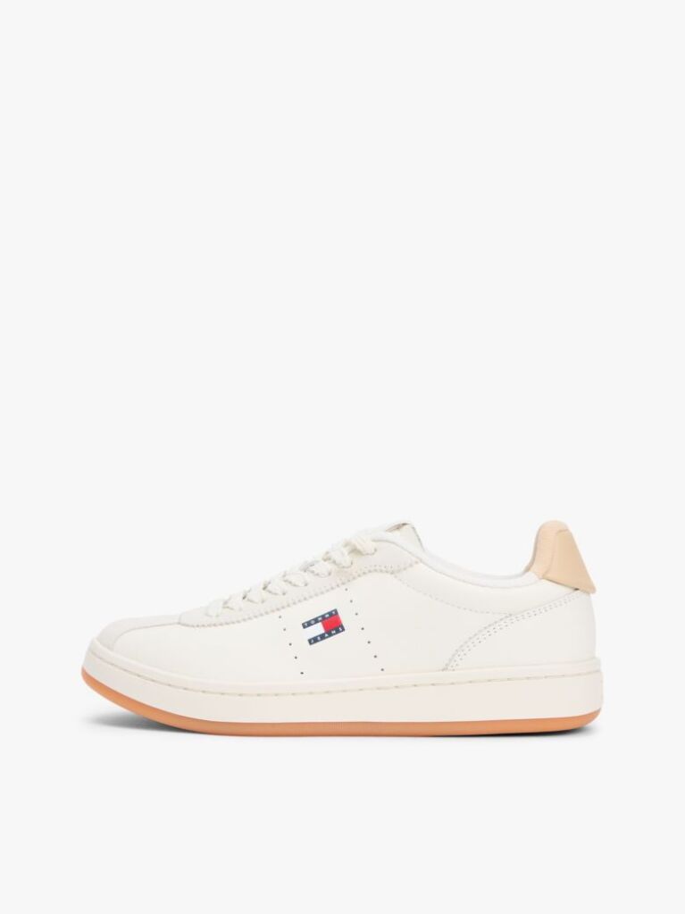 Beige Leather Archive Court Trainers  Women