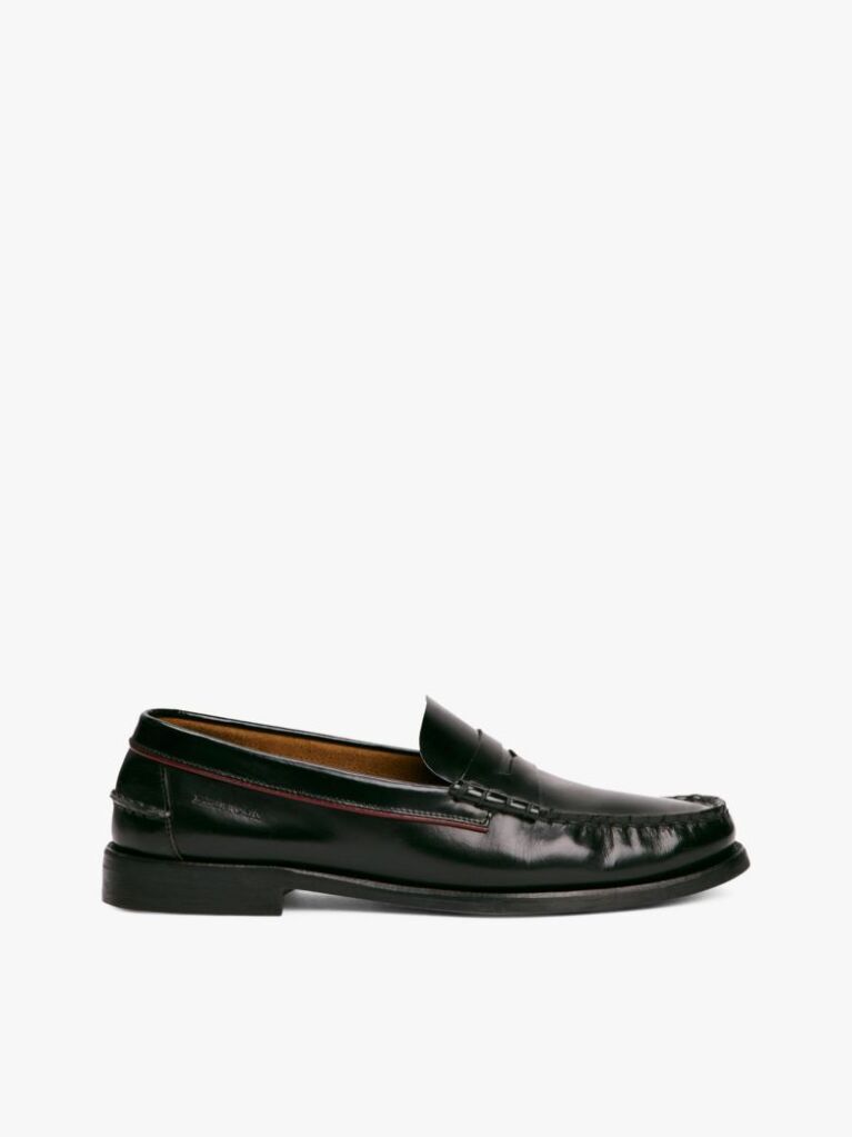 Black Debossed Leather Loafers  Men