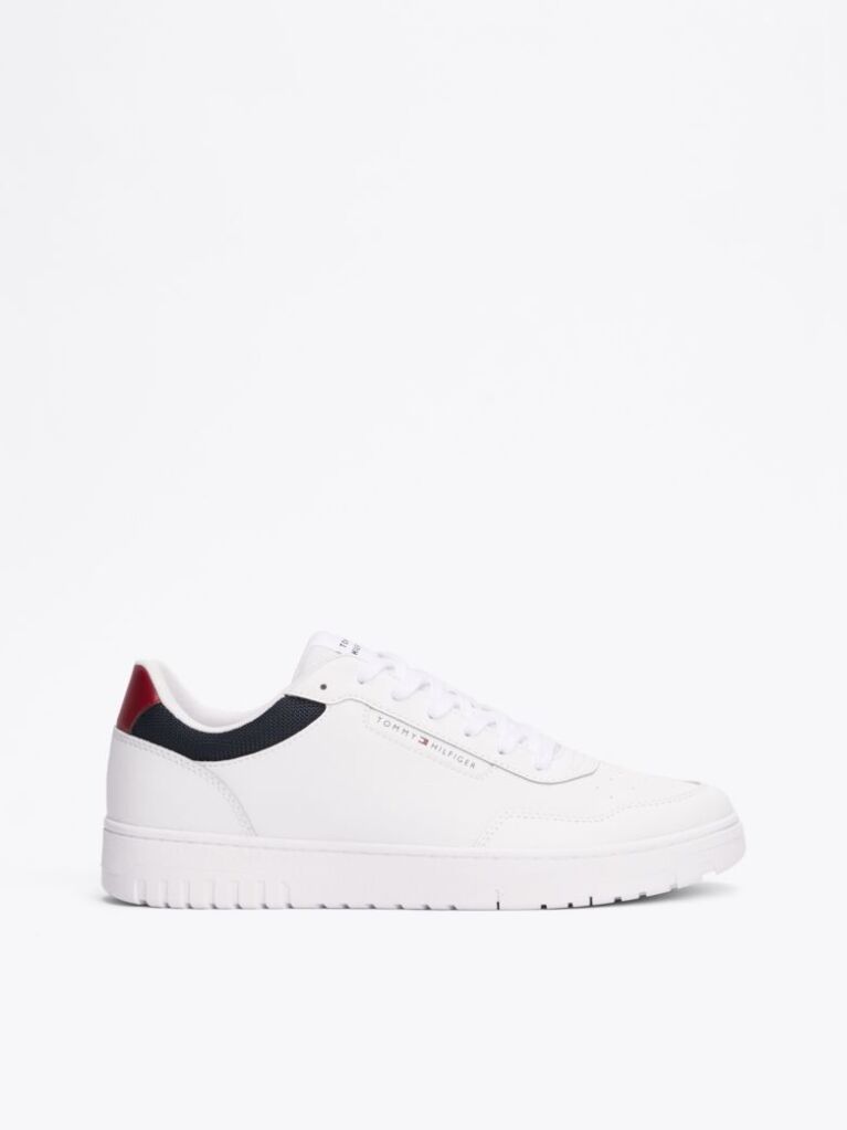 White Mixed Texture Basketball Trainers  Men