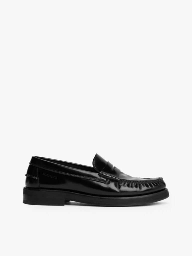 Μαύρο Δερμάτινα Loafers Με Ανάγλυφο Λογότυπο  Άνδρες
