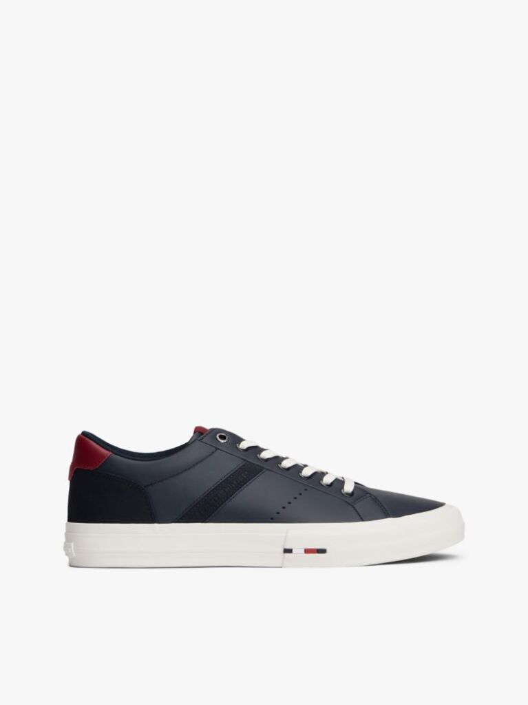 Blue Leather Mixed Texture Trainers  Men