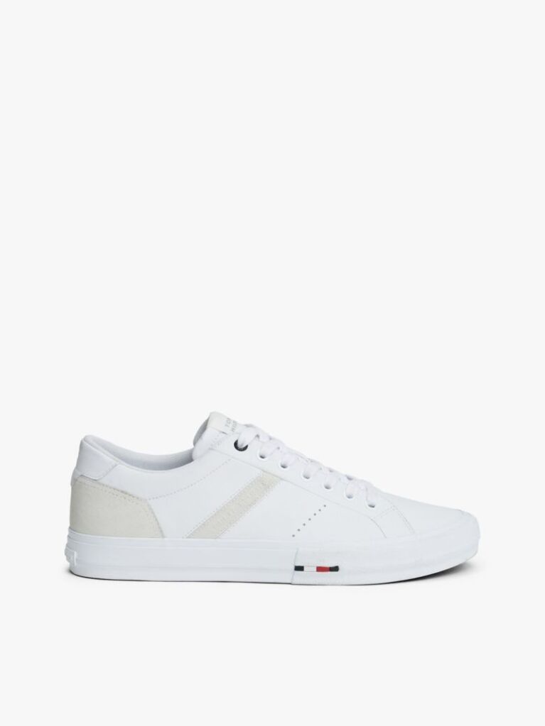 White Leather Mixed Texture Trainers  Men