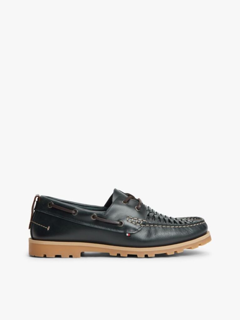 Blue Leather Braided Boat Shoes  Men