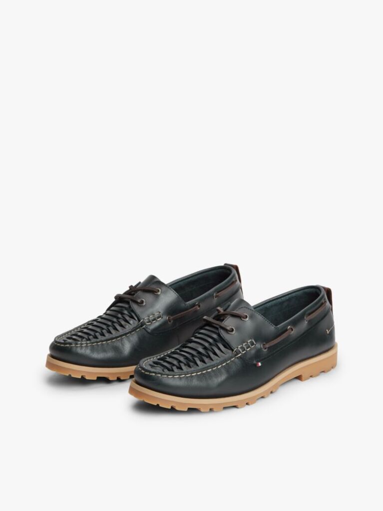 Blue Leather Braided Boat Shoes  Men