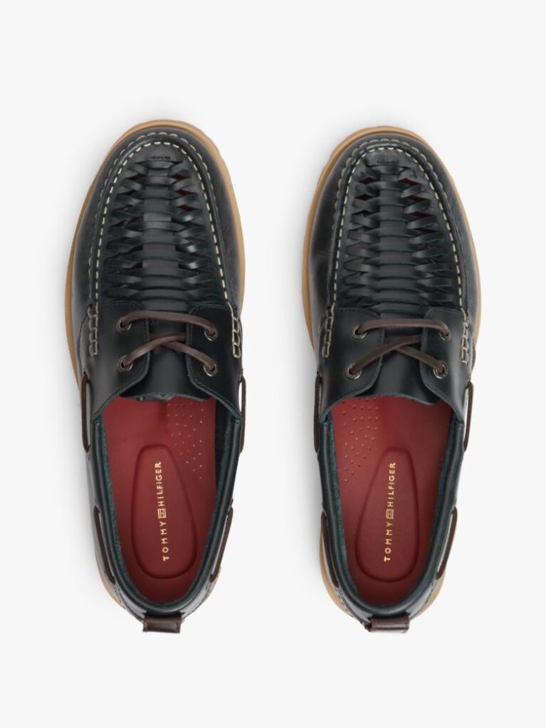 Blue Leather Braided Boat Shoes  Men