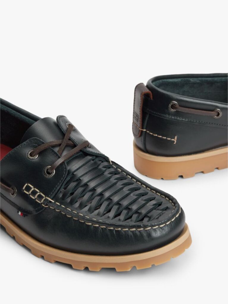 Blue Leather Braided Boat Shoes  Men