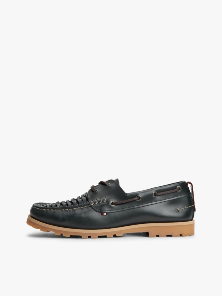 Blue Leather Braided Boat Shoes  Men