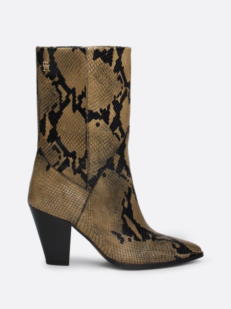Multi Cuban Heel Snake Embossed Leather Boots  Women