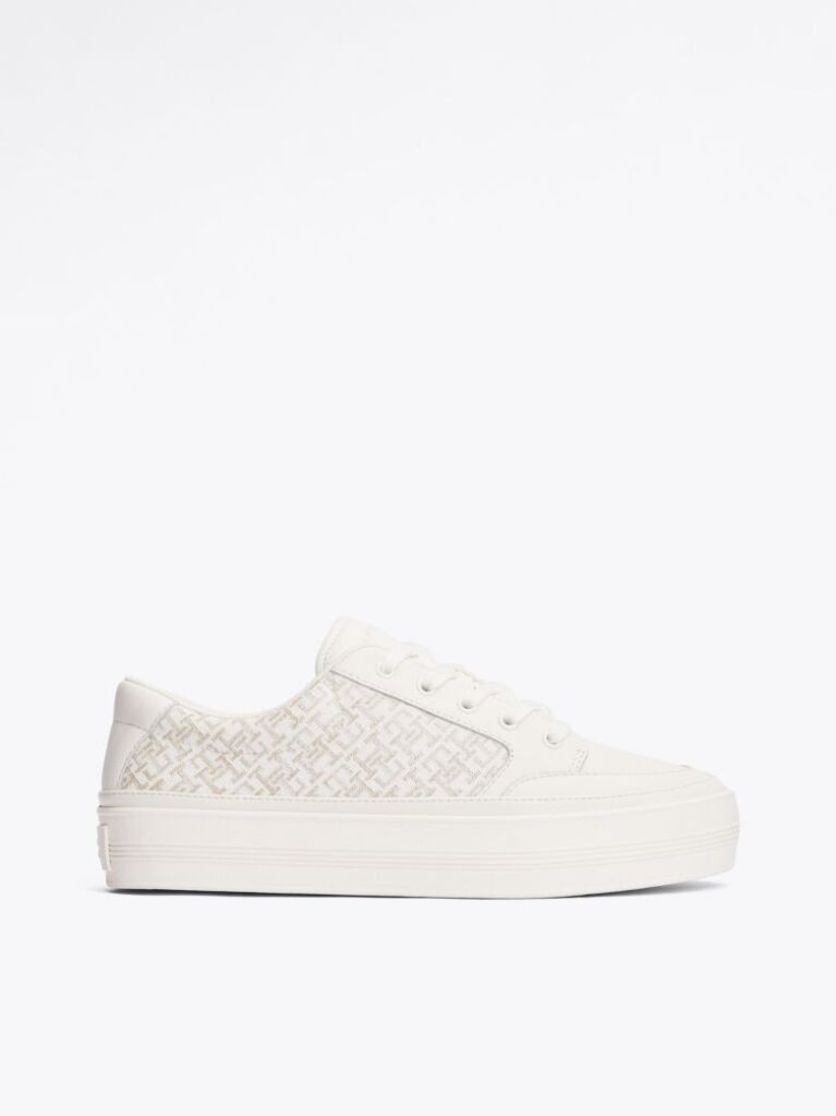 Μπεζ TH Monogram Δερμάτινα Sneakers Με Πάτο Flatform  Γυναίκες