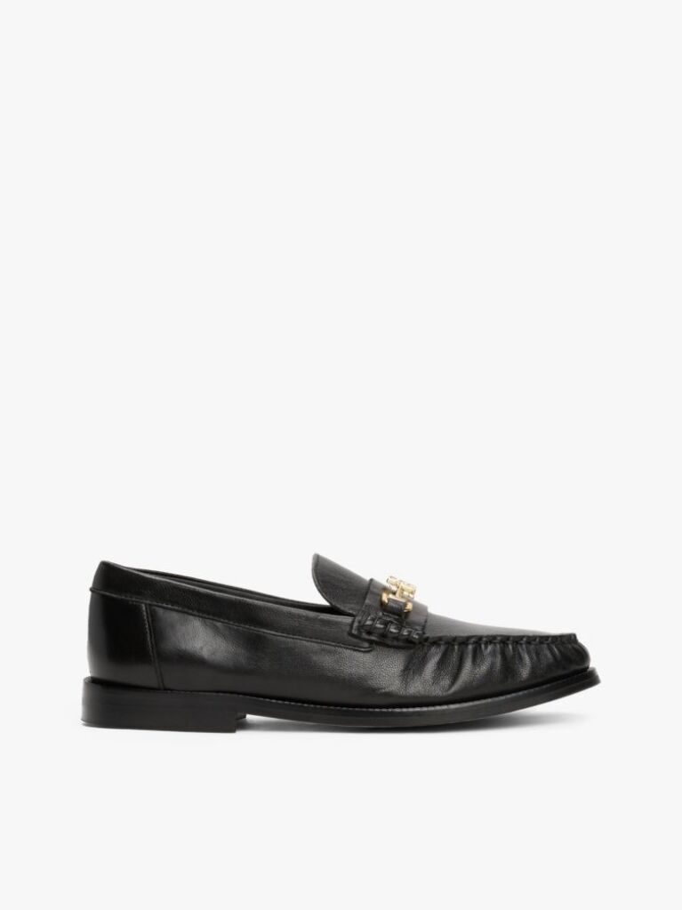 Black Leather Horsebit Loafers  Women