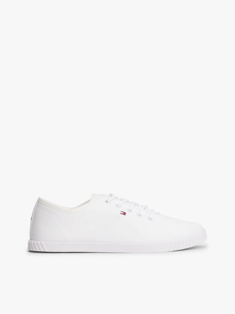 White Canvas Flag Embroidery Trainers  Women