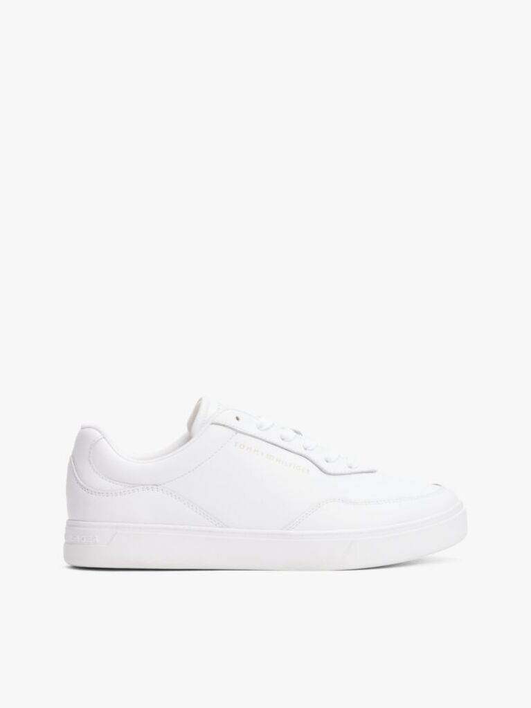 White Leather Embossed Cupsole Trainers  Women