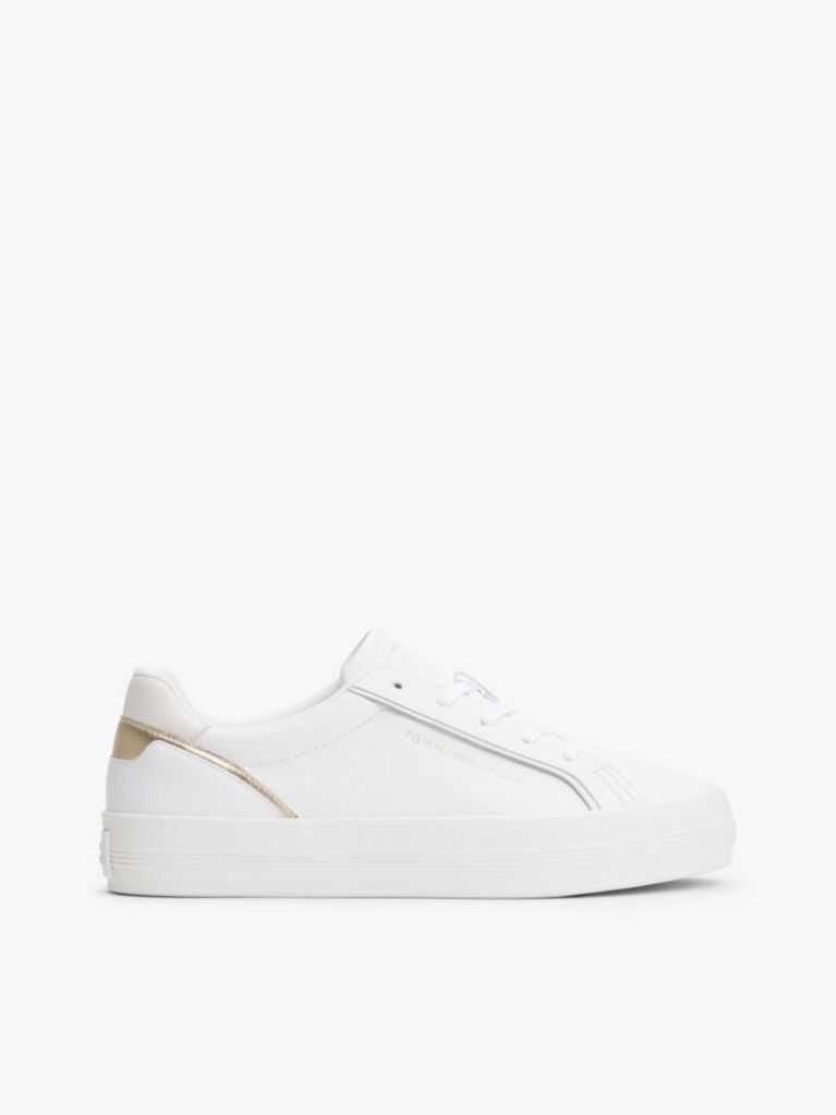 Άσπρο Δερμάτινα Sneakers Με Μεταλλικό Πάνελ  Γυναίκες