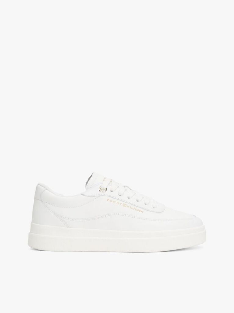 White Leather Platform Court Trainers  Women