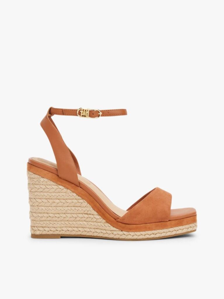 Brown TH Monogram Leather Wedge Sandals  Women