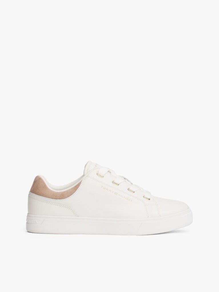 Beige Leather Cupsole Trainers  Women
