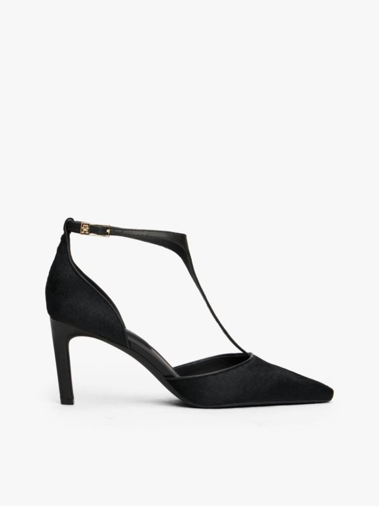 Black T-Bar Ankle Strap Stiletto Heels  Women