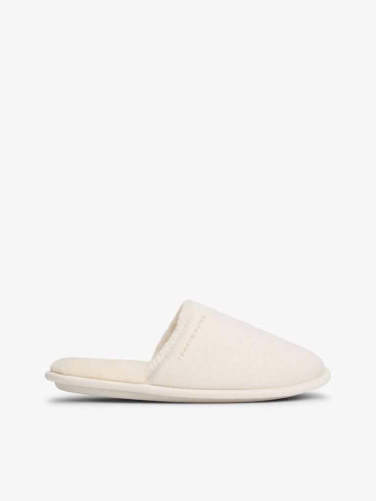 White Microsuede Logo Slippers  Women