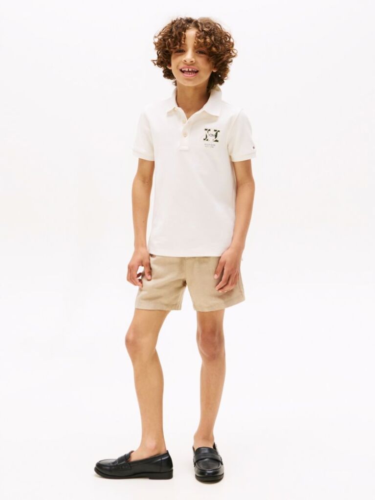 Beige Linen Blend Drawstring Shorts  Boys