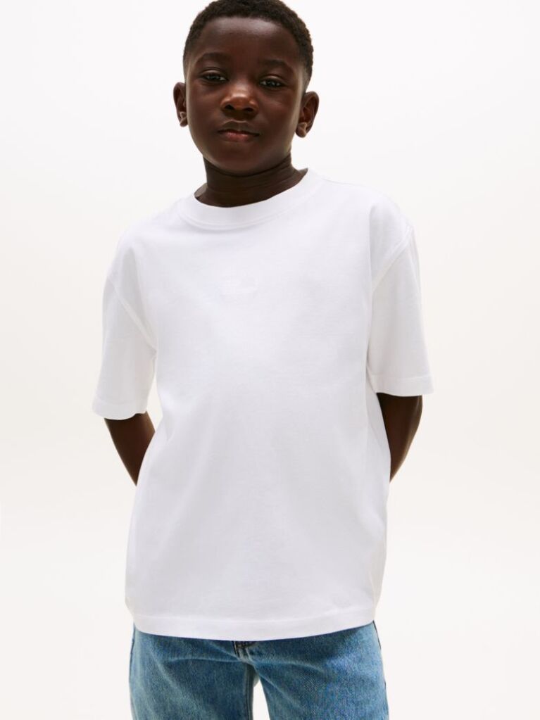 White Tonal Flag Embroidery T-Shirt  Boys