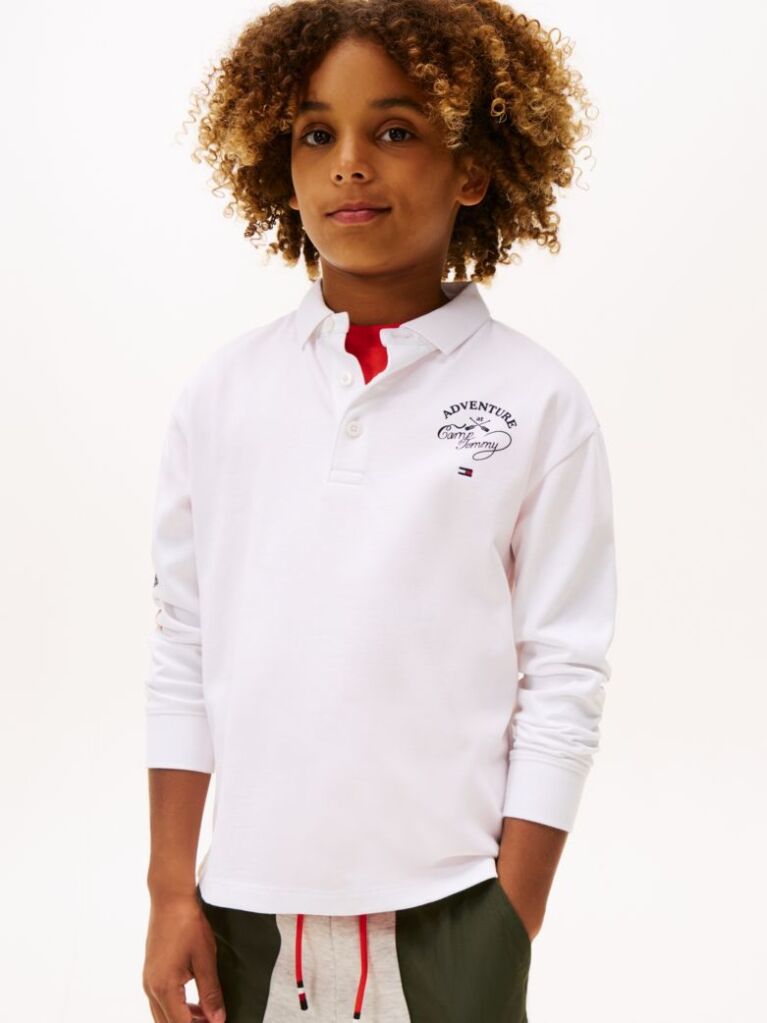 White Camp Tommy Multi Print Long Sleeve Polo  Boys