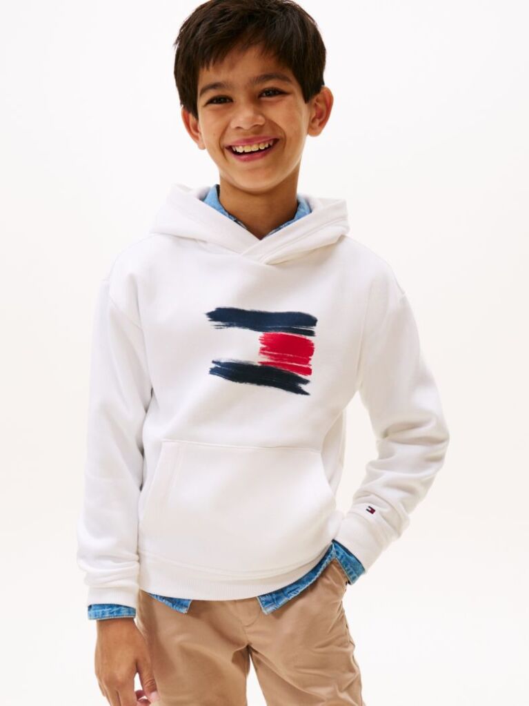 White Hilfiger Flag Hoody  Boys