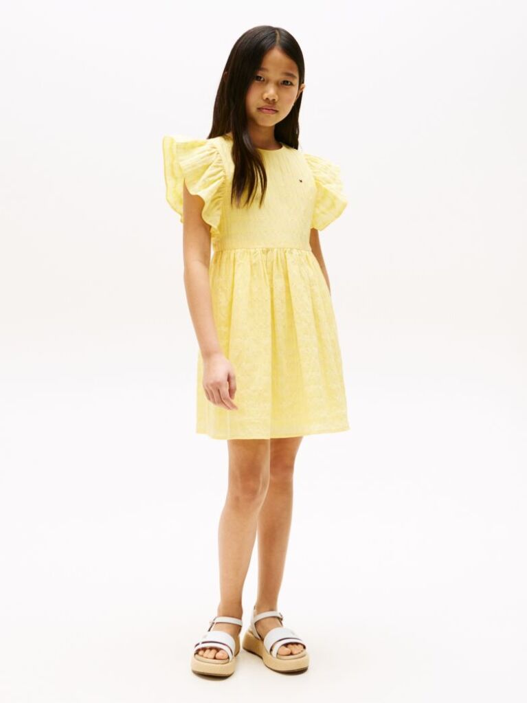 Yellow Textured Fit And Flare Dress  Girls