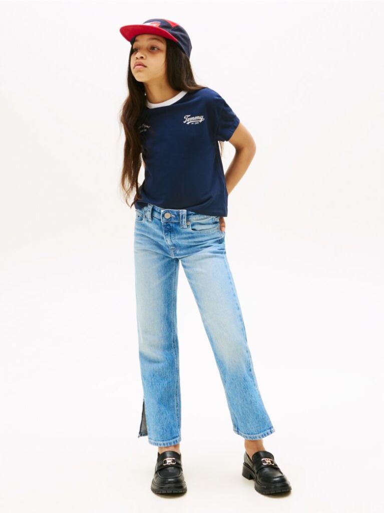 Blue Straight Leg Faded Girlfriend Jeans  Girls