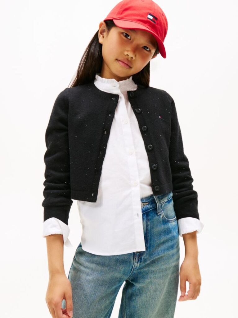 Black Sequin Rib-Knit Slim Cardigan  Girls