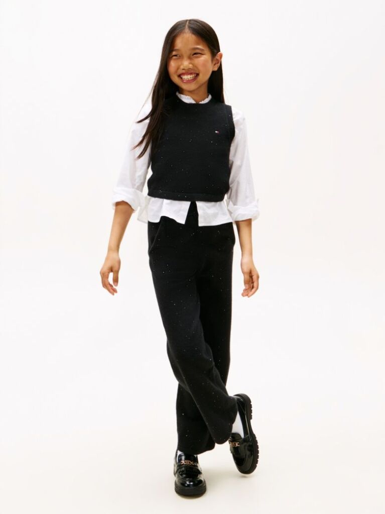 Black Sequin Wide Leg Drawstring Trousers  Girls
