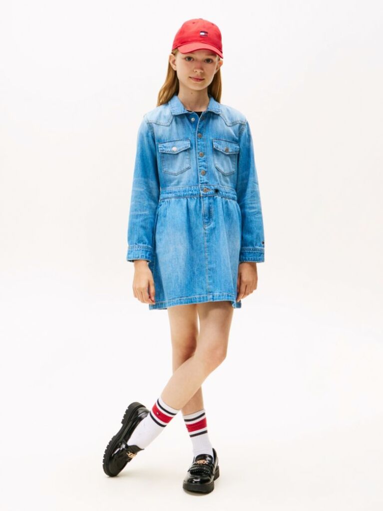 Μπλε Μακρυμάνικο Denim Φόρεμα  Κορίτσια