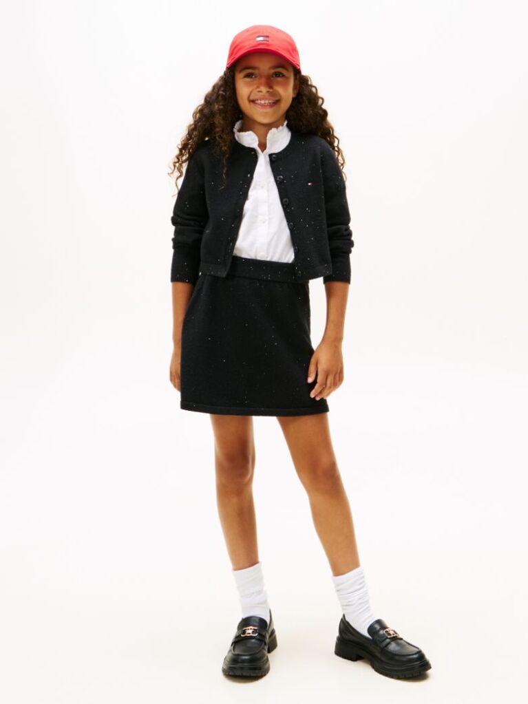 Black Sequin Rib-Knit A-Line Mini Skirt  Girls