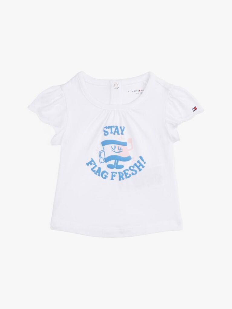 White Graphic Frill Sleeve T-Shirt  Newborn