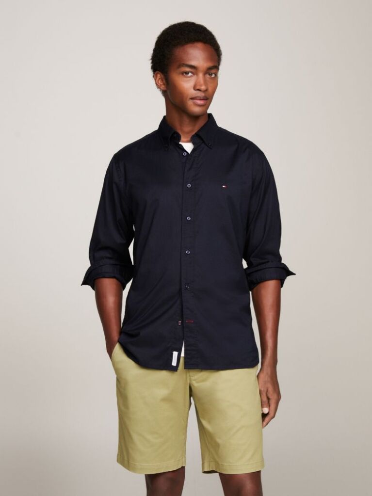 Blue TH Flex Cotton Poplin Shirt  Men