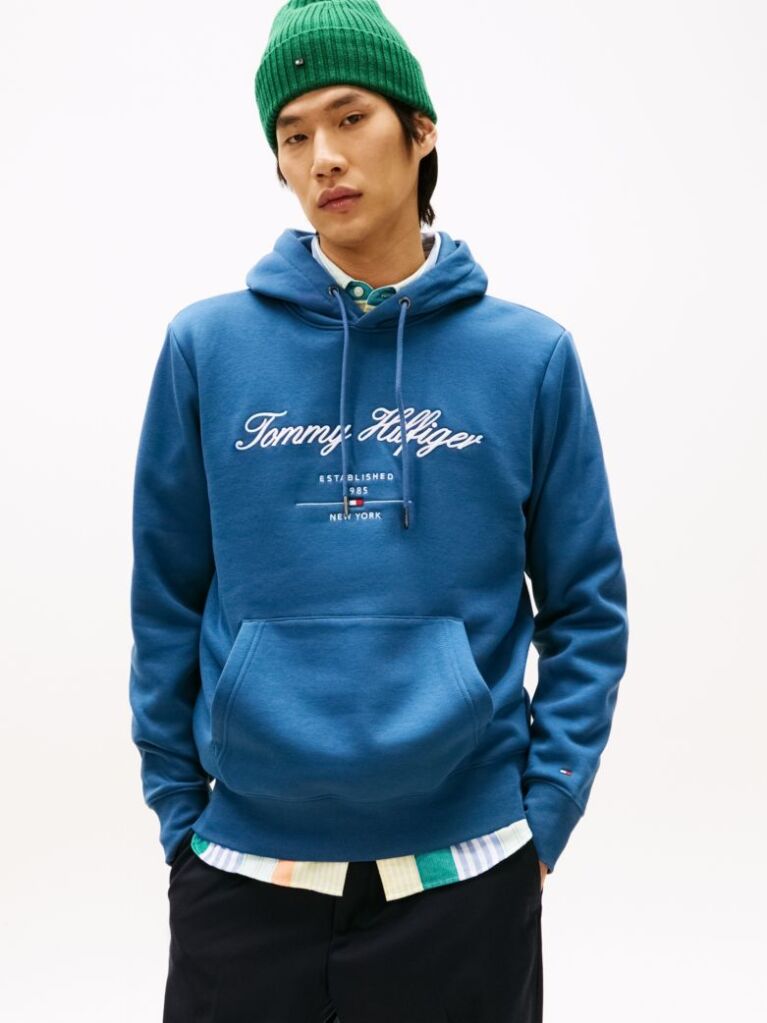 Blue Script Logo Hoodie  Men