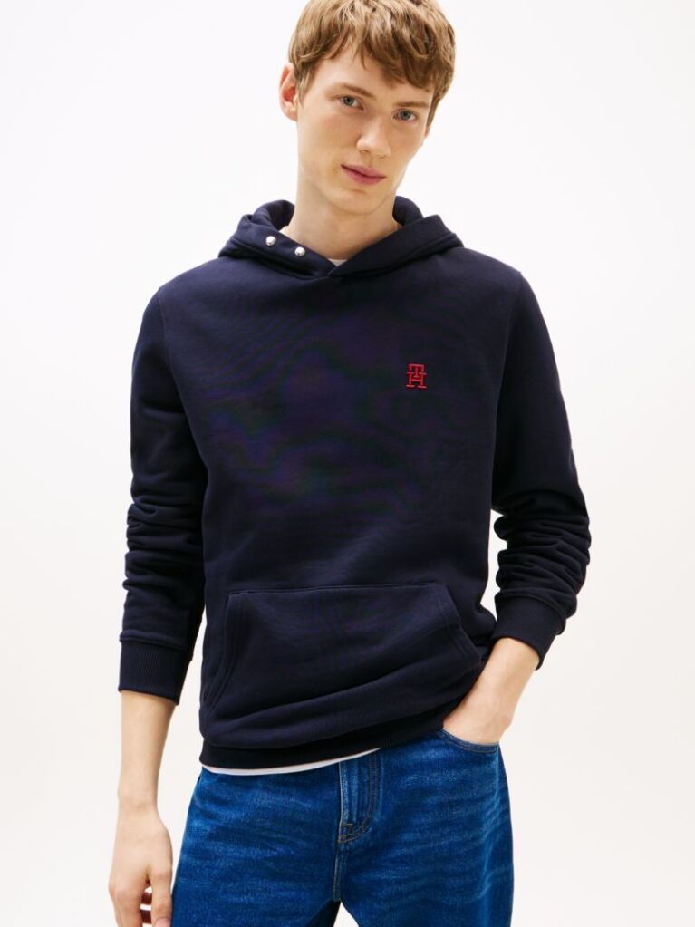 Μπλε Hoody Με Κεντητό Μονόγραμμα TH Σε Αντίθεση  Άνδρες