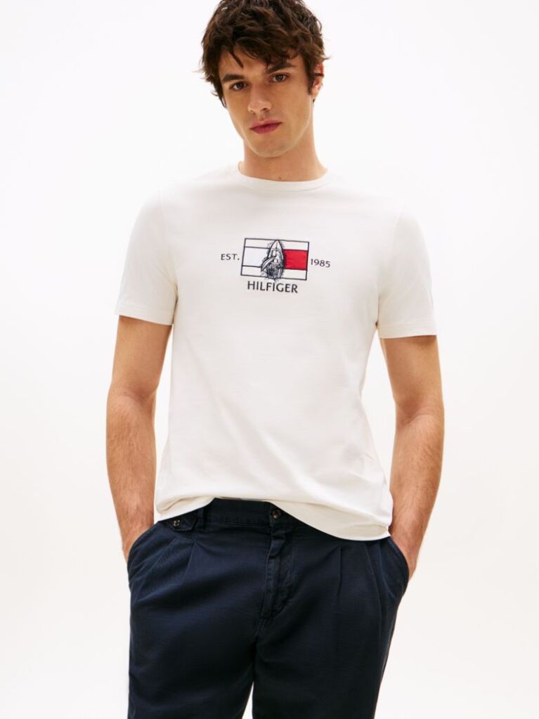 White Logo Graphic Crew-Neck T-Shirt  Men