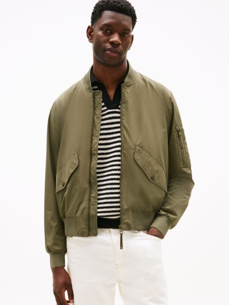 Green Packable Water Repellent Relaxed Bomber Jacket  Men