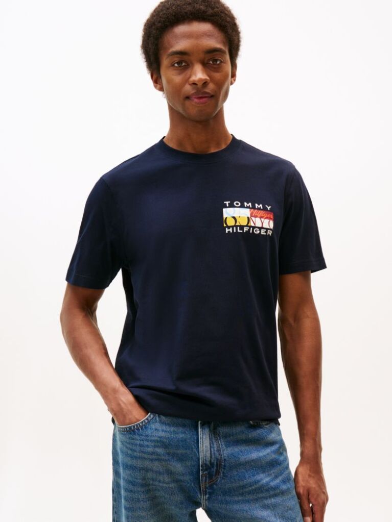 Blue Logo Print Jersey Crew Neck T-Shirt  Men