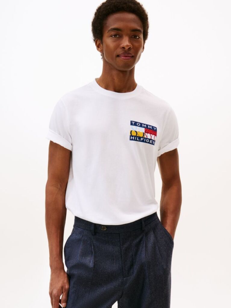 White Logo Print Jersey Crew Neck T-Shirt  Men