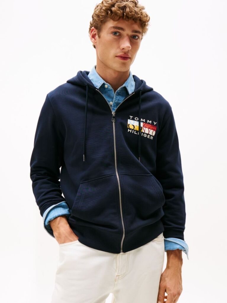 Blue TH Colour Flag Zip Through Hoodie  Men