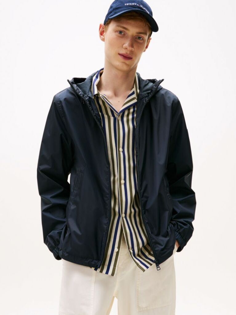 Blue Windbreaker Hooded Jacket  Men