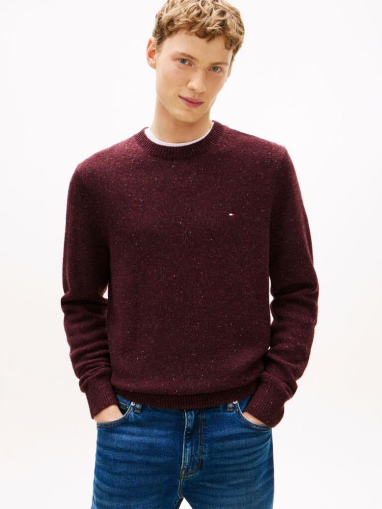 Red Wool Blend Donegal Knit Jumper  Men