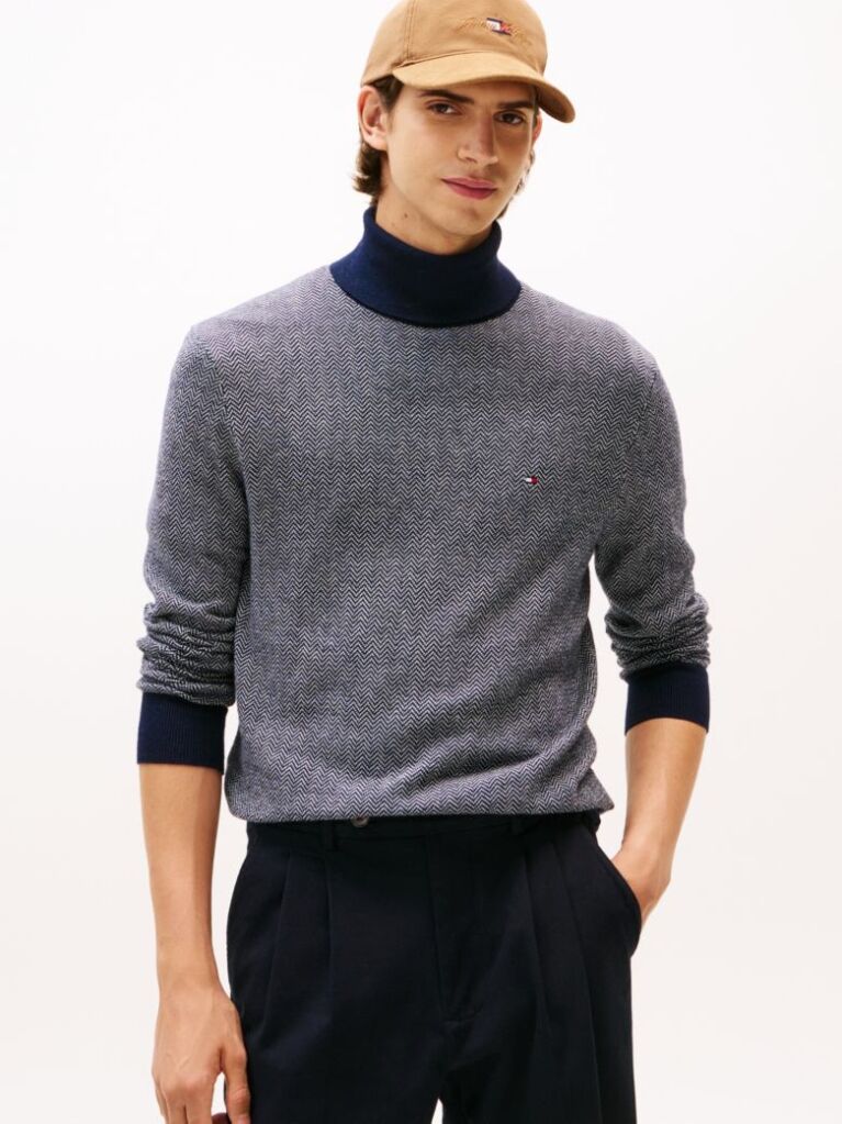 Multi Pima Cotton Roll Neck Sweater  Men